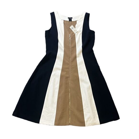 Ann Taylor Colorblock Zipper Front Fit & Flare Style Career Dress Size 8 NWT - Picture 3 of 12